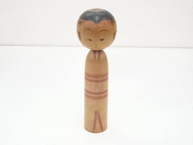 JAPANESE FOLK CRAFT / WOODEN KOKESHI DOLL / 18cm / SIGNED ARTISAN WORK